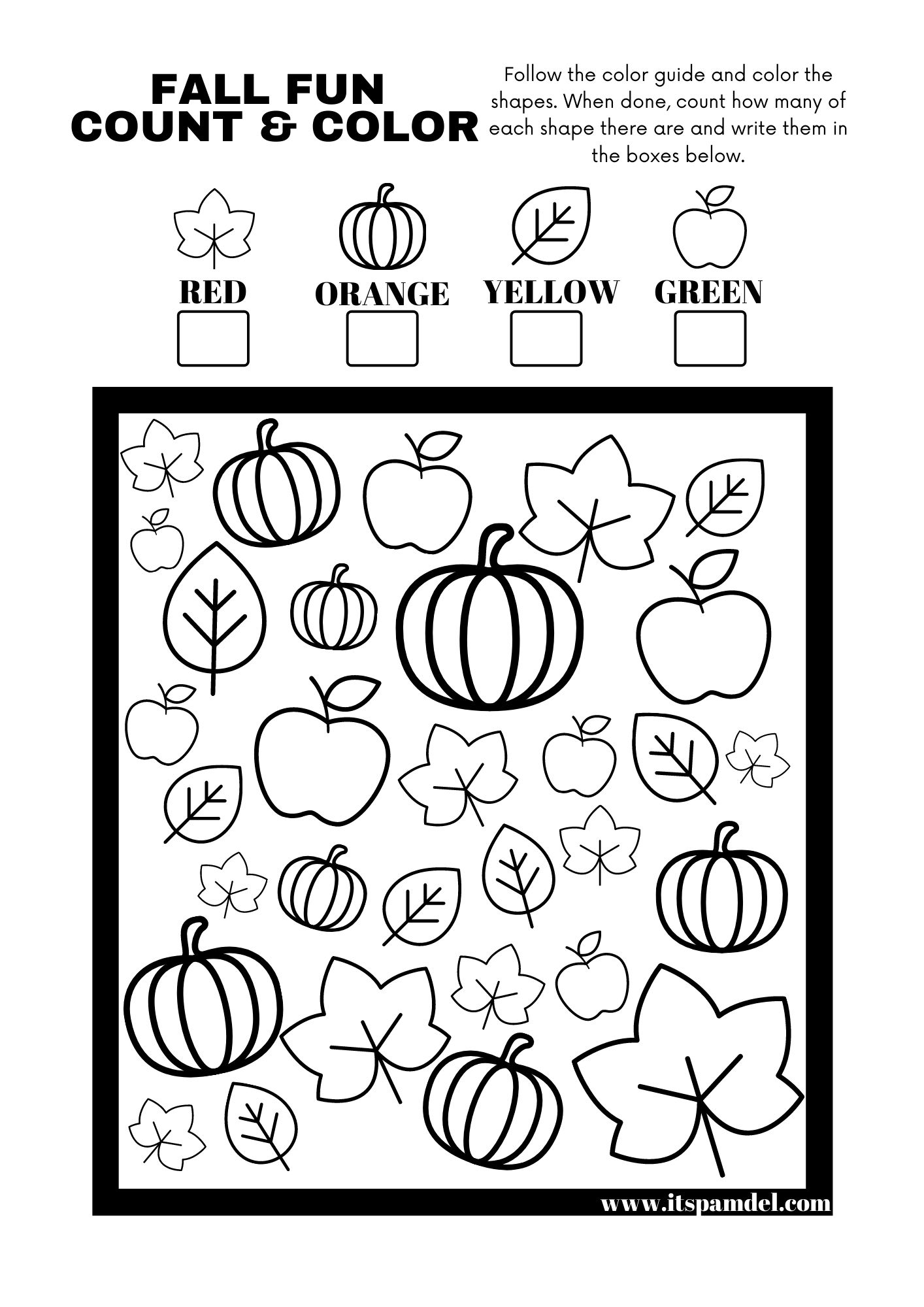 Free Printable Fall Fun I Spy Count and Color Activity Page for Kids
