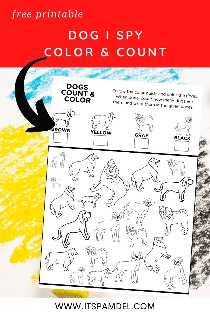 Free Printable: Dog I Spy Count and Color Activity Page for Kids