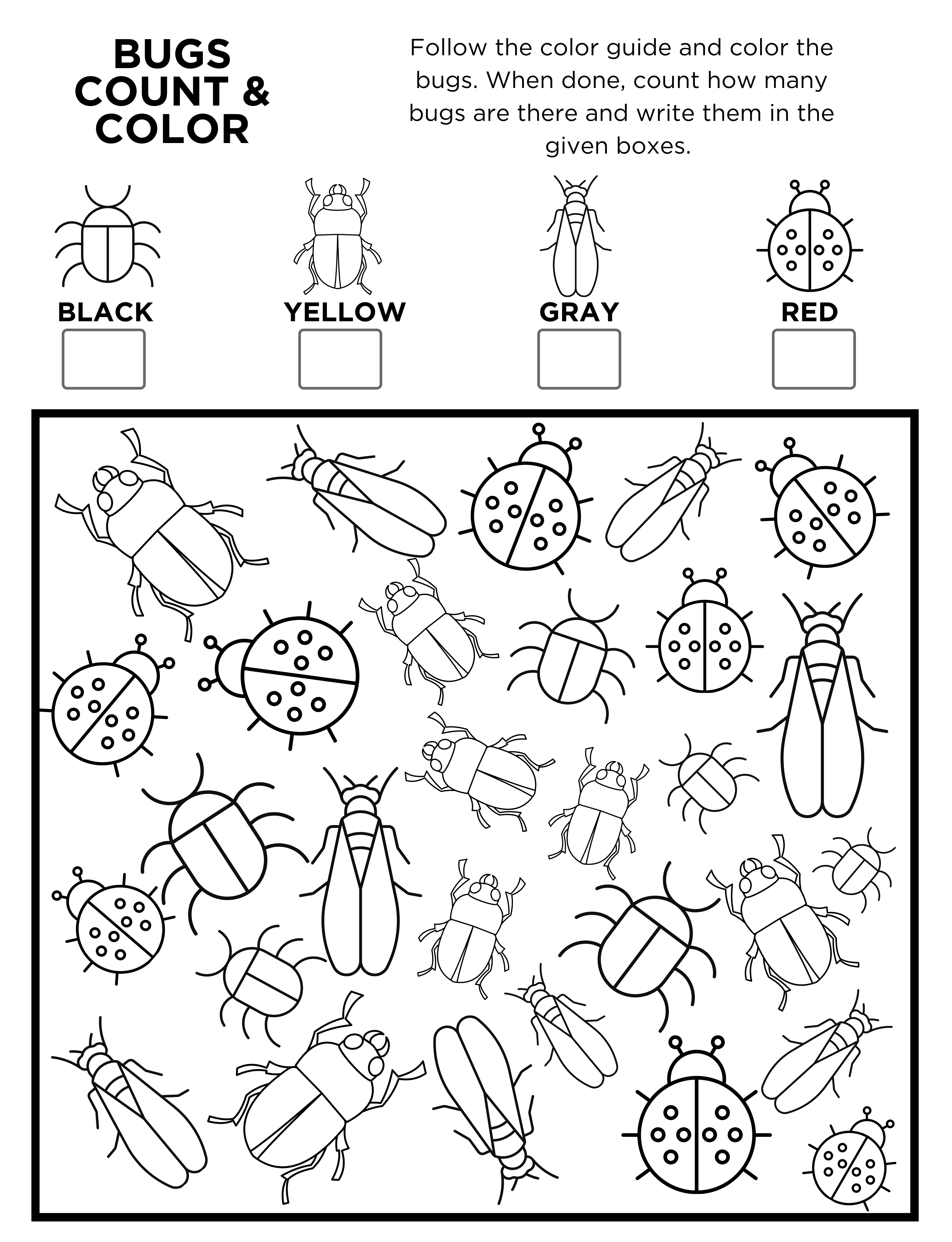 Free Printable Bugs I Spy Count and Color Activity Page for Kids
