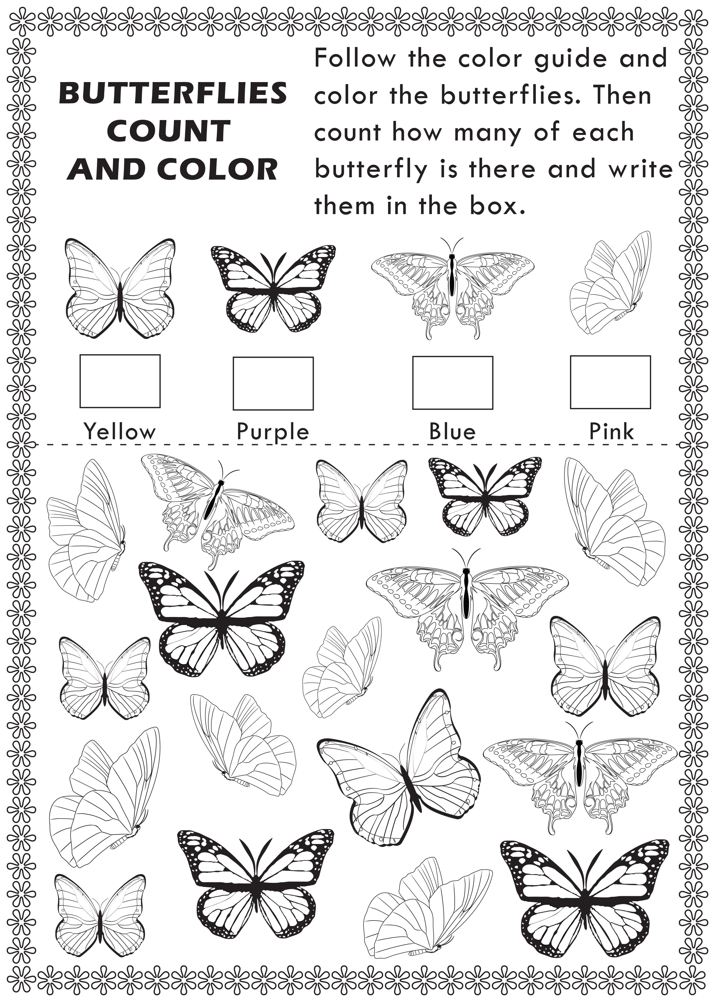 Free Printable Butterfly I Spy Count and Color Activity Page for Kids