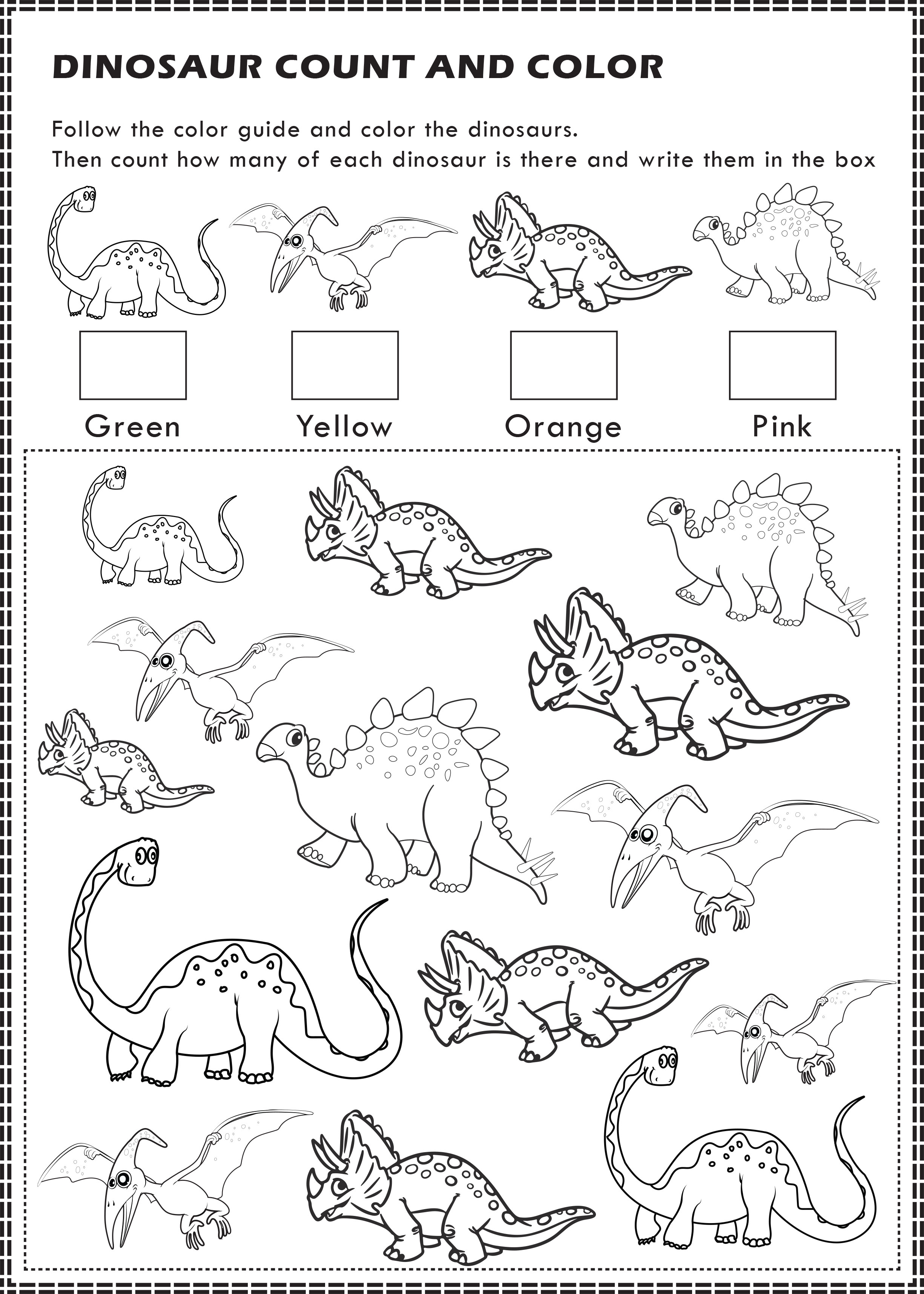Free Printable Dinosaurs I Spy Count and Color Activity Page for Kids ...