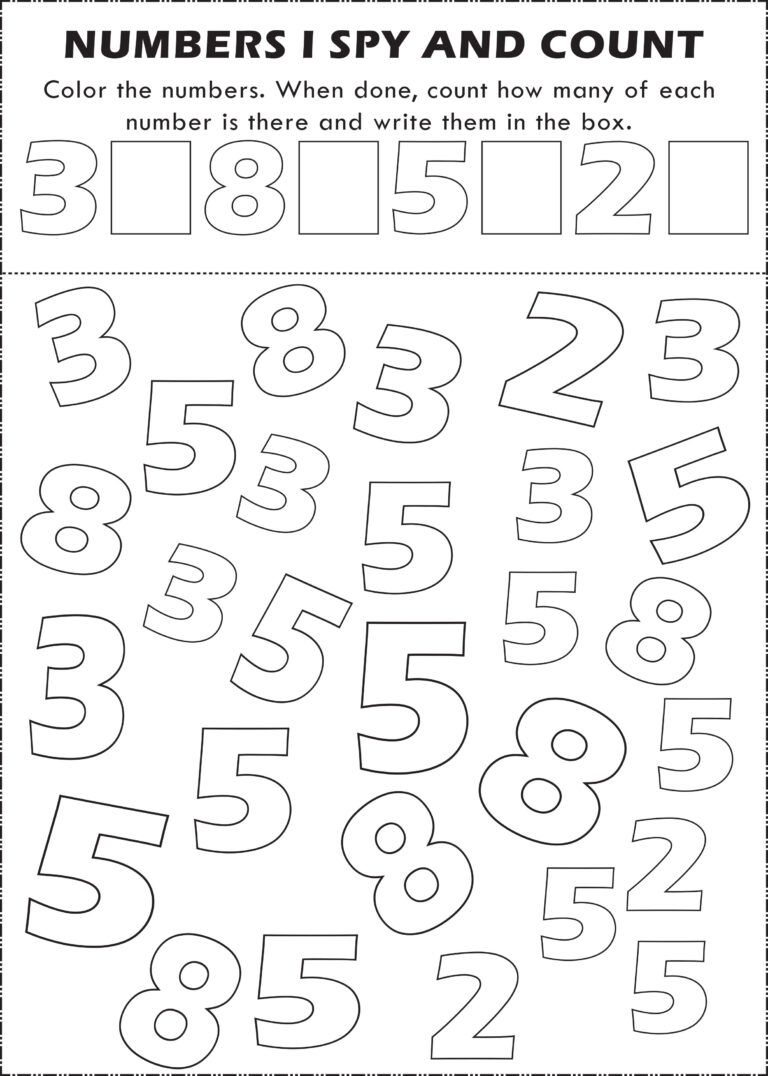 Free Printable Numbers I Spy Count and Color Activity Page for Kids