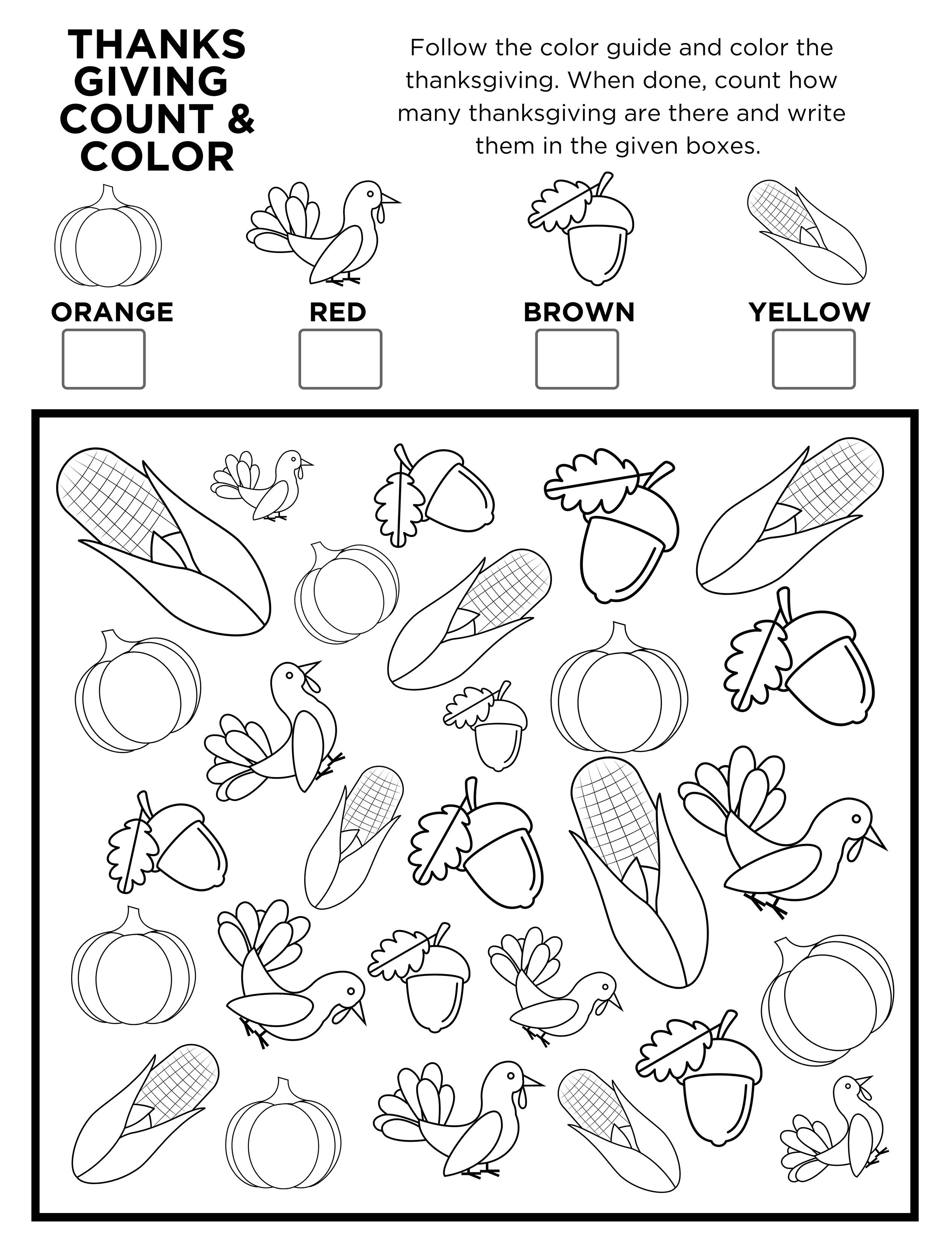 Free Printable Thanksgiving I Spy Count and Color Activity Page for Kids