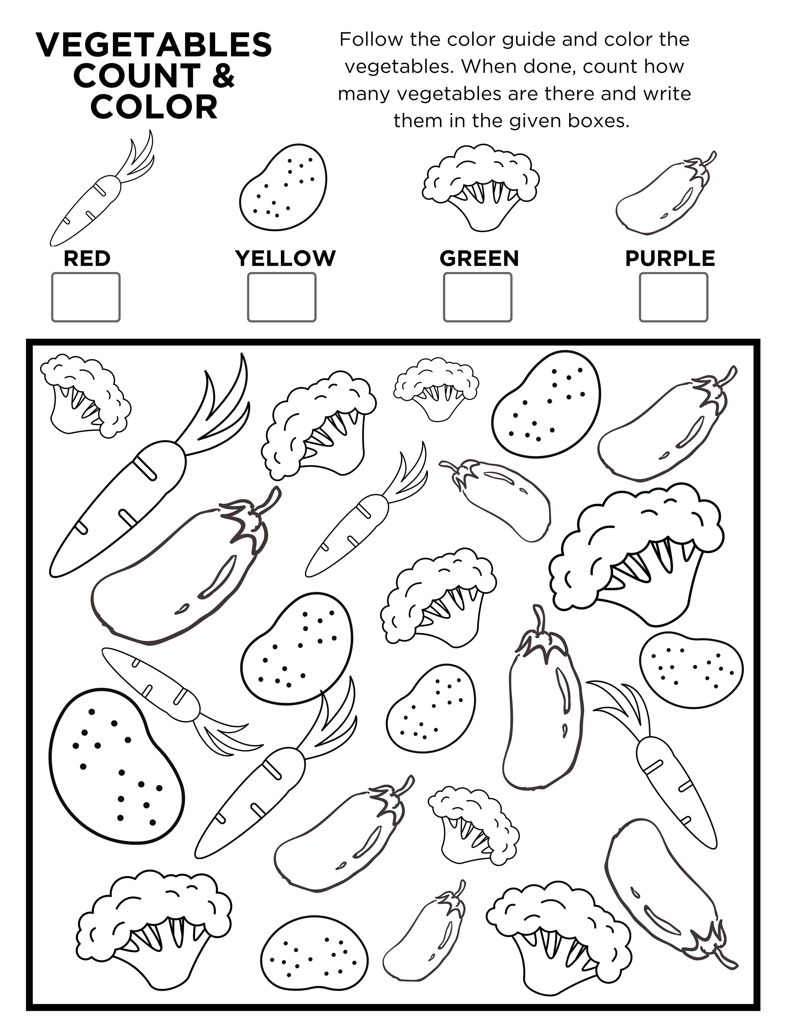 Free Printable: Vegetables I Spy Count And Color Activity Page For Kids 918