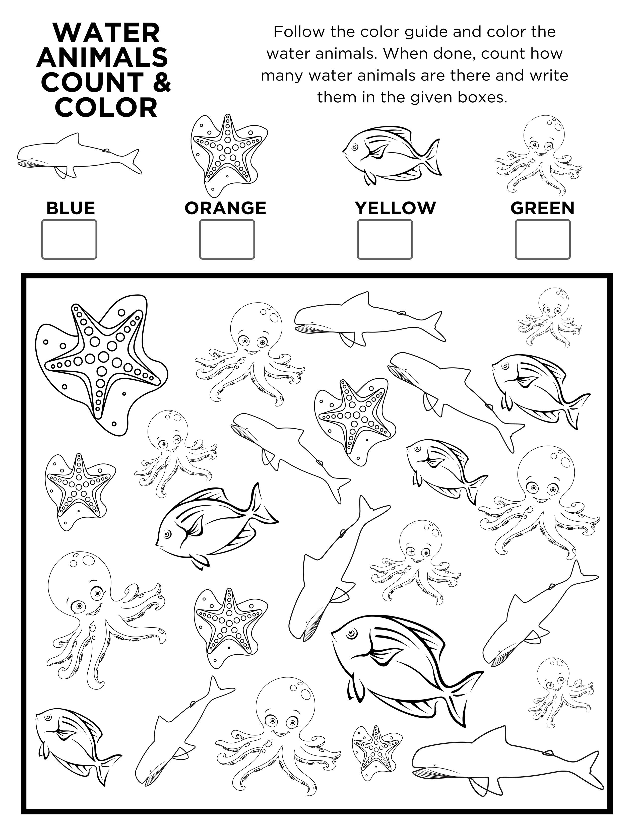 Free Printable Ocean Animals I Spy Count and Color Activity Page for